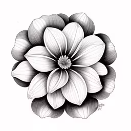 a large flower in black and white ink with some petals on it