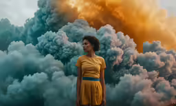 the woman standing in front of an enormous cloud