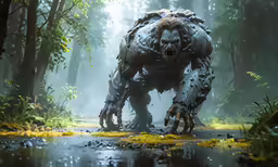 an animated character is walking through the forest