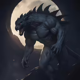 a black demon is shown standing in the moonlight