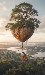 a tree in the shape of a heart with an object attached to it