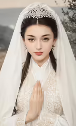 a woman with a wedding dress and a veil