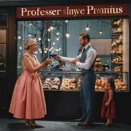 man and woman getting keys for new deal in the window