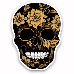 the skull sticker has floral design on it
