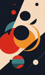 abstract art in black, red and orange with lines and dots
