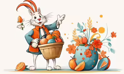 a cartoon character is holding a basket full of eggs