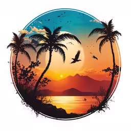 palm trees silhouetted against the setting sun