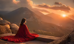 a woman sitting on the edge of a cliff watching the sun go down
