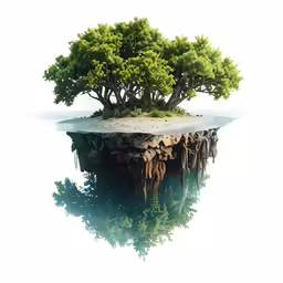 a tree that is growing from an island