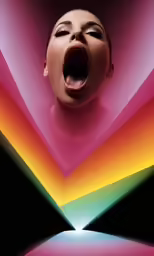 a woman with her mouth open and showing something