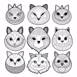 a set of twelve different heads of cats