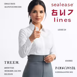 asian woman in business attire standing on red carpet holding up her thumb