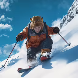 a person wearing a costume on skis going down the slope