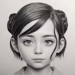 a young girl with brown hair is shown in this black and white photo