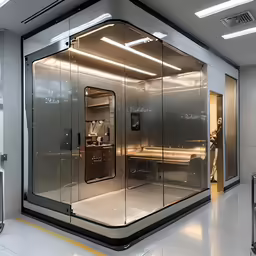a modern looking building with a glass door