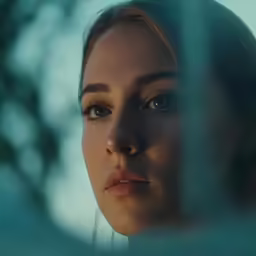 a woman stares at something with her eyes open