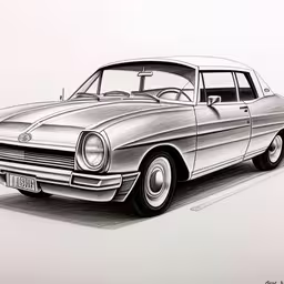 a drawing of a classic car on white paper,a drawing of an old, classic american car