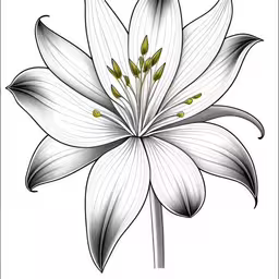 a drawing of a flower in a frame,an illustration of a large white lily flower