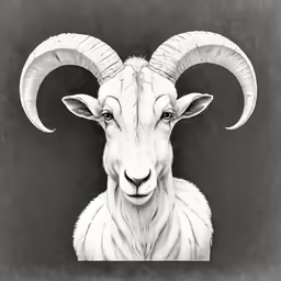 a goat with large horns and big eyes