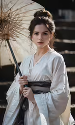 a girl dressed in a geisha outfit holding an umbrella