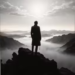 man looking at the view from a mountain top