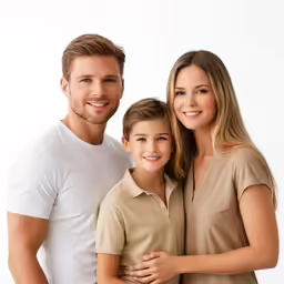 the family is posing for the camera in a white photo