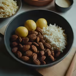 the nuts and rice are sitting in a bowl
