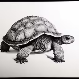 a drawing of a turtle on white paper