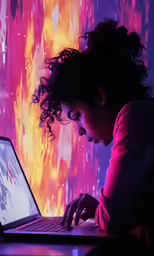 the woman is typing on her laptop computer