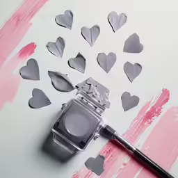 a brush with nail polish sitting on top of a pink and white background