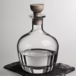 a glass bottle that has some water in it