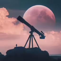 a lone man looking through a telescope