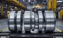 a fork lifting some steel on a conveyor belt
