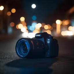 a camera lens sitting on top of a street
