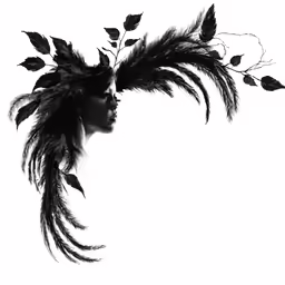 a woman with feathers in the hair on top of her head