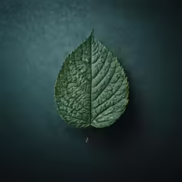 green leaf laying on the ground next to blue background