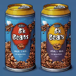 two canisters full of beans on a blue background,two cans of canned beans that have been opened