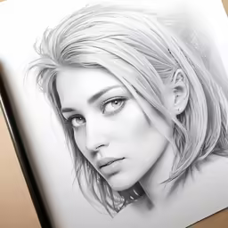 a drawing of a woman in black and white