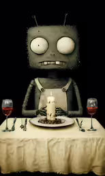 a stuffed animal sitting next to some wine glasses