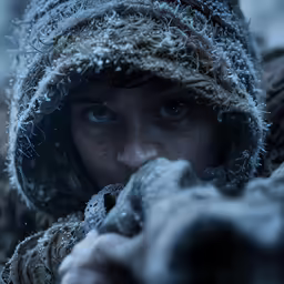 there is a boy that has snow all over his face