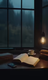 a open book with a lightbulb next to it