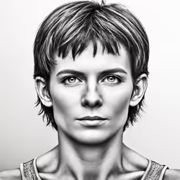 the drawing shows a portrait of a woman in a halter shirt and a necklace