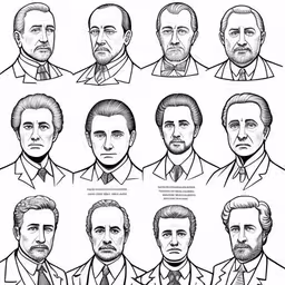 the heads and shoulders of different businessmen,the heads and shoulders of six men in suits,an illustrated set of six men