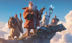 the characters are sitting on top of a mountain