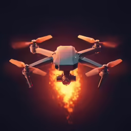 a flying small propeller engine on top of a dark night