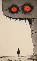a painting depicting the face of a monster