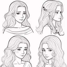 four girls with different hair and clothes are depicted
