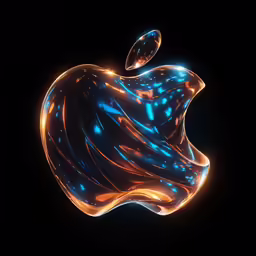 the apple logo in motion on a dark background