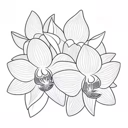 some pretty flowers with large flowers and leaves on it,an ink painting of a bunch of flowers,a black and white picture of some flowers,an illustration of a flower arrangement that looks like some kind of plant,a black and white picture of flowers on a table