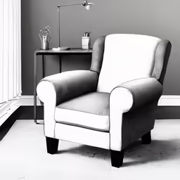 a white and gray chair with a table next to it